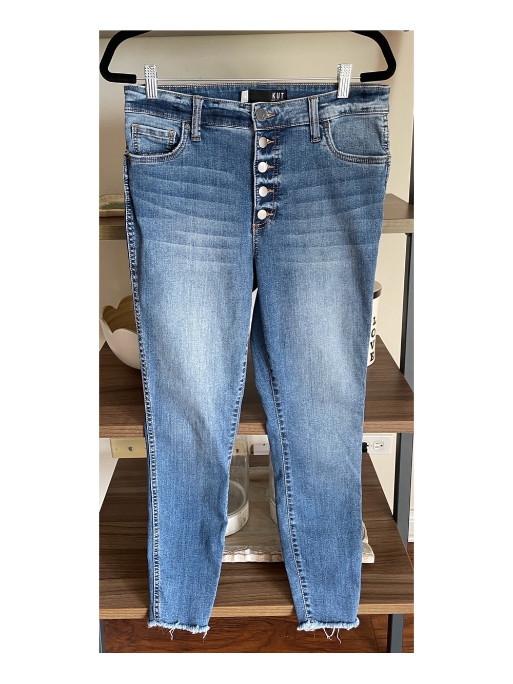 Kut from the Kloth High-Rise Skinny Ankle Jeans Medium Blue Wash, Size 10